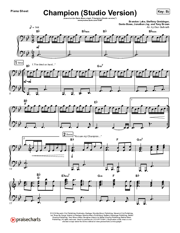 Champion (Studio) Piano Sheet (Dante Bowe)