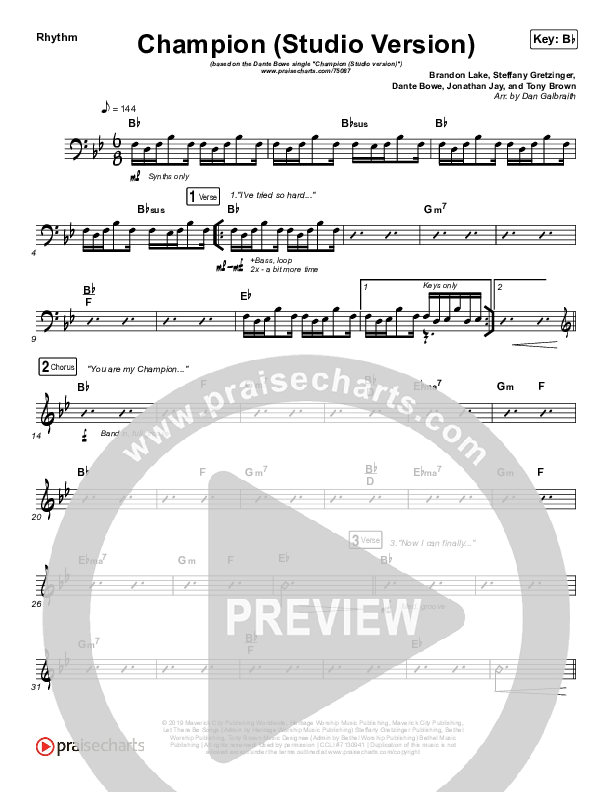 Champion (Studio) Rhythm Chart (Dante Bowe)