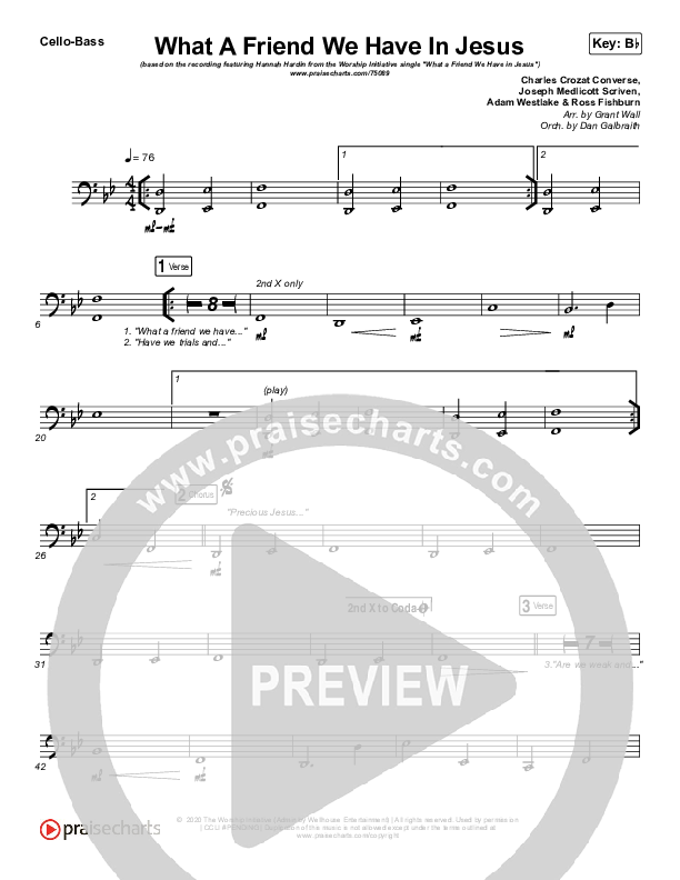 What A Friend We Have In Jesus Cello/Bass (Shane & Shane/The Worship Initiative / Hannah Hardin)