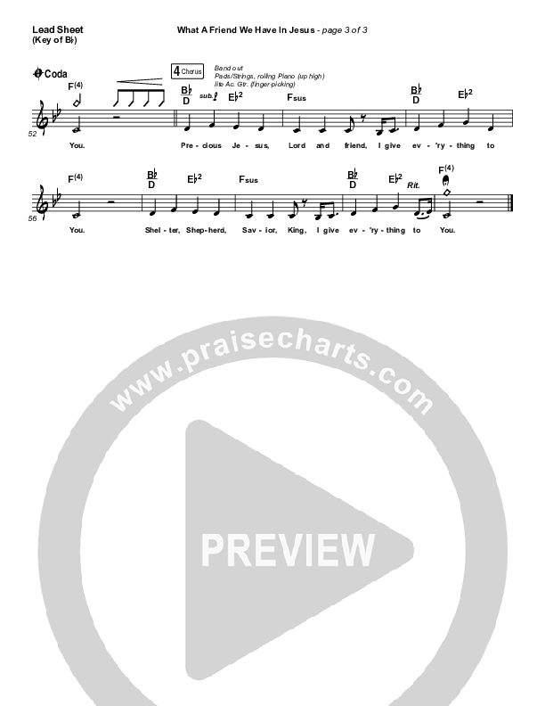 What A Friend We Have In Jesus Lead Sheet (Melody) (Shane & Shane/The Worship Initiative / Hannah Hardin)