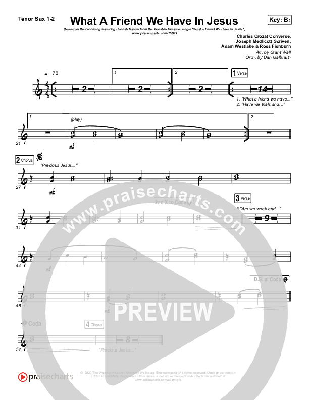 What A Friend We Have In Jesus Tenor Sax 1/2 (Shane & Shane/The Worship Initiative / Hannah Hardin)