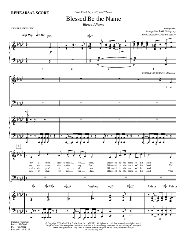 Blessed Be The Name Piano Sheet (Todd Billingsley)