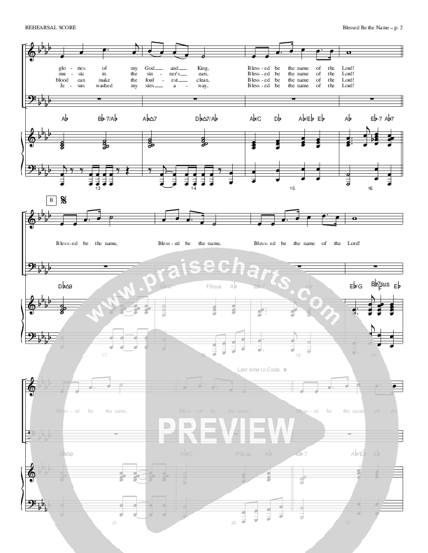 Blessed Be The Name Piano/Vocal (SATB) (Todd Billingsley)