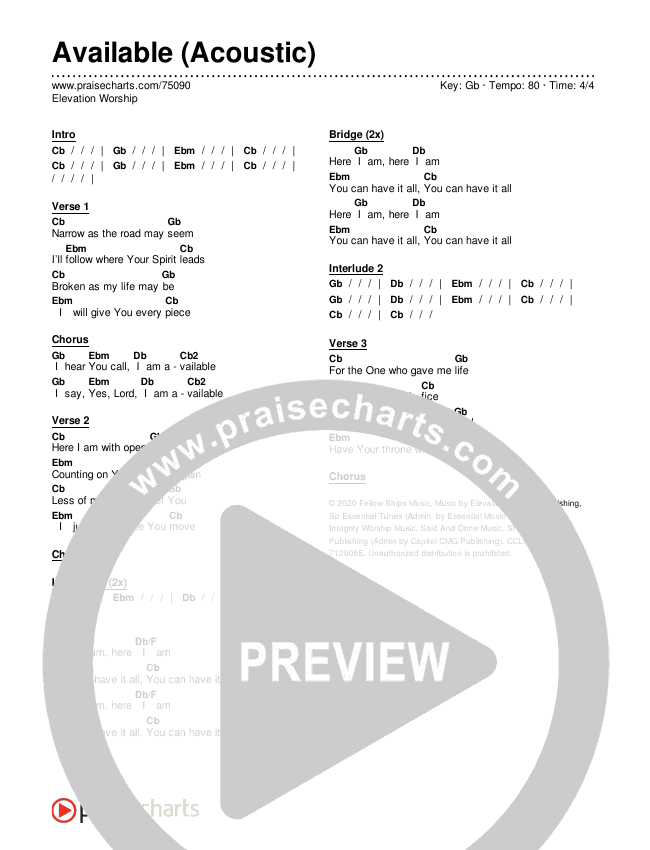 Available (Acoustic) Chords & Lyrics (Elevation Worship)