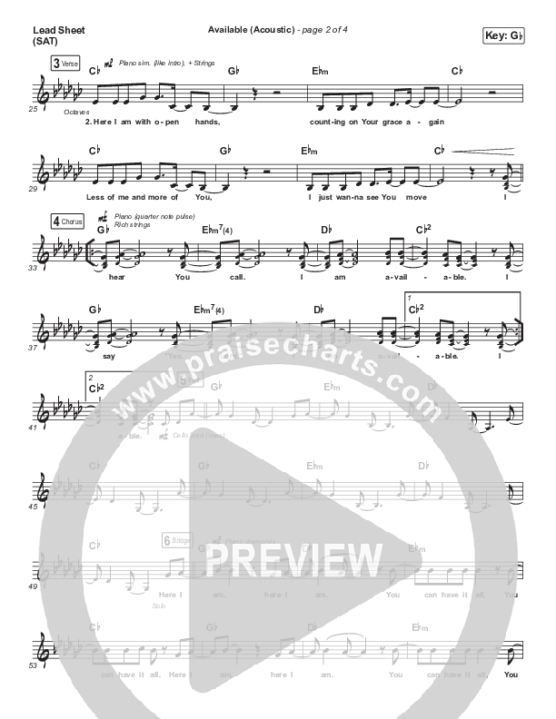 Available (Acoustic) Lead Sheet (SAT) (Elevation Worship)