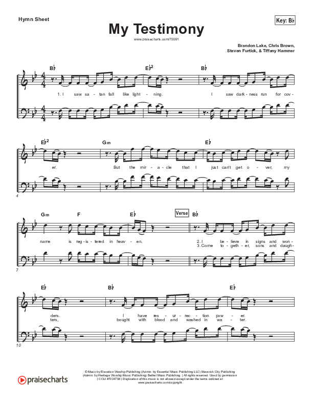 My Testimony (Acoustic) Hymn Sheet (Elevation Worship)