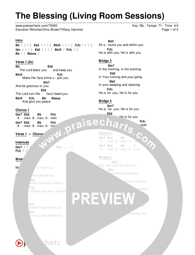 The Blessing (Living Room Sessions) Chords & Lyrics (Elevation Worship / Chris Brown / Tiffany Hammer)