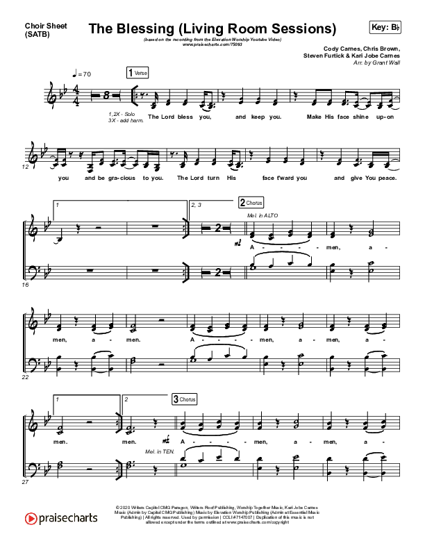 The Blessing (Living Room Sessions) Choir Sheet (SATB) (Elevation Worship / Chris Brown / Tiffany Hammer)