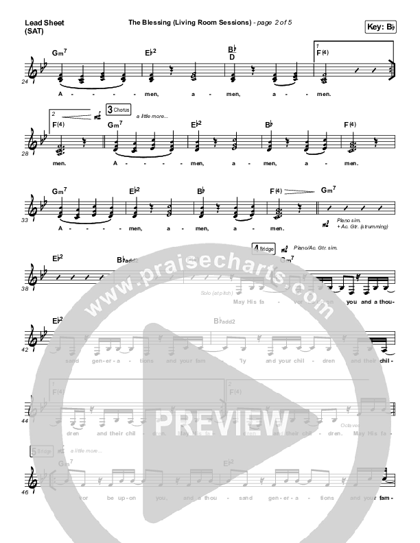 The Blessing (Living Room Sessions) Lead Sheet (SAT) (Elevation Worship / Chris Brown / Tiffany Hammer)