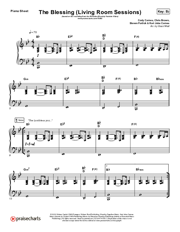 The Blessing (Living Room Sessions) Piano Sheet (Elevation Worship / Chris Brown / Tiffany Hammer)