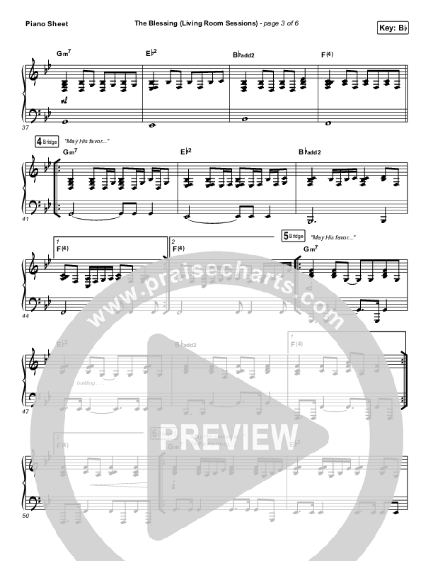 The Blessing (Living Room Sessions) Piano Sheet (Elevation Worship / Chris Brown / Tiffany Hammer)