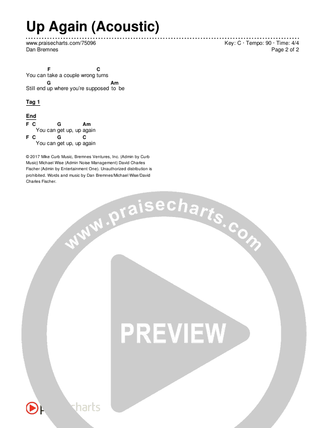 Up Again (Acoustic) Chords & Lyrics (Dan Bremnes)