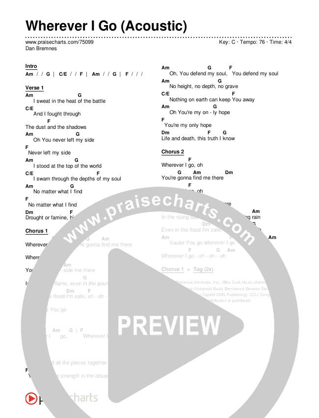 Wherever I Go (Acoustic) Chords & Lyrics (Dan Bremnes)