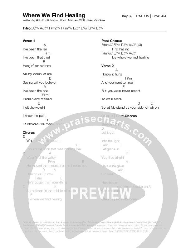 Where We Find Healing Chords & Lyrics (Allan Scott)