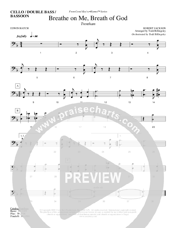 Breathe On Me Breath Of God Cello/Bass (Todd Billingsley)