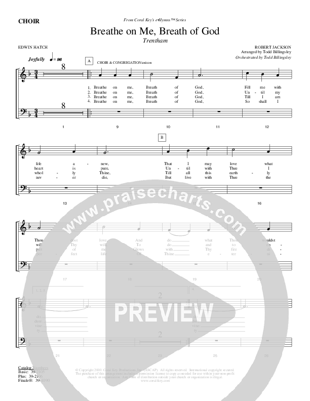 Breathe On Me Breath Of God Choir Sheet (Todd Billingsley)