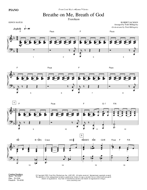 Breathe On Me Breath Of God Piano Sheet (Todd Billingsley)