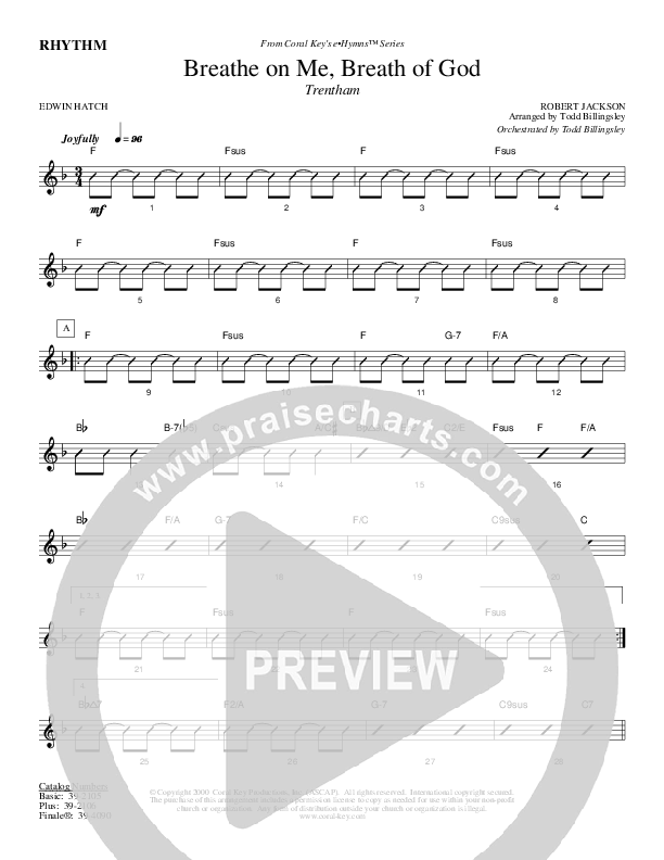 Breathe On Me Breath Of God Rhythm Chart (Todd Billingsley)