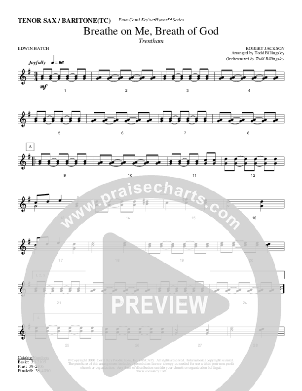 Breathe On Me Breath Of God Tenor Sax/Baritone T.C. (Todd Billingsley)