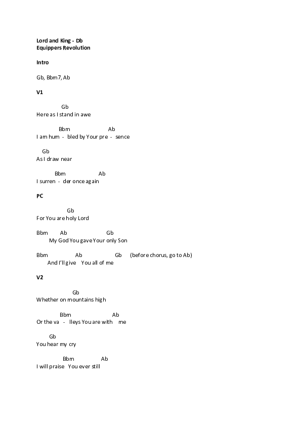 Lord And King Chords & Lyrics (Equippers Revolution)