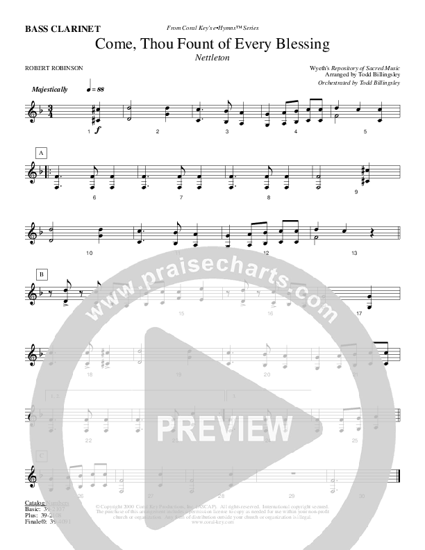 Come Thou Fount Of Every Blessing Bass Clarinet (Todd Billingsley)