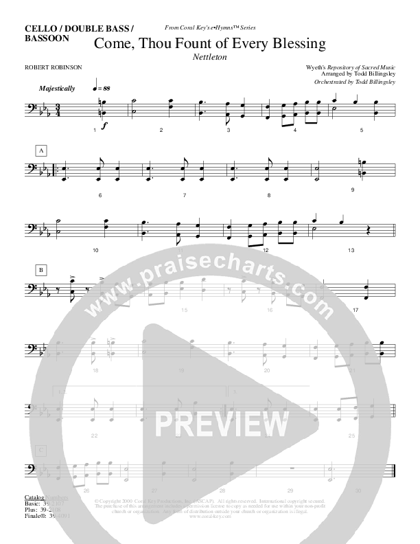 Come Thou Fount Of Every Blessing Cello/Bass (Todd Billingsley)