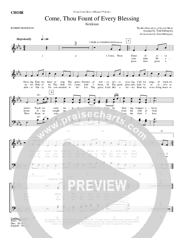 Come Thou Fount Of Every Blessing Choir Sheet (Todd Billingsley)