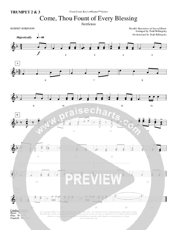 Come Thou Fount Of Every Blessing Trumpet 2/3 (Todd Billingsley)