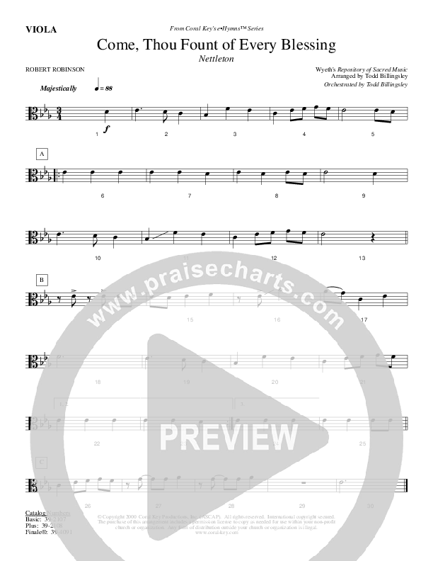 Come Thou Fount Of Every Blessing Viola (Todd Billingsley)