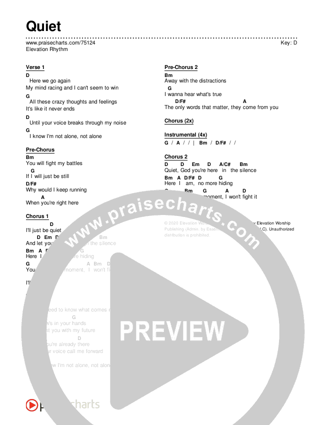 Quiet Chords PDF (ELEVATION RHYTHM) PraiseCharts