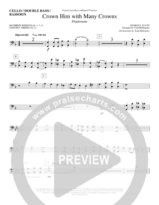 Crown Him With Many Crowns Cello/Bass (Todd Billingsley)