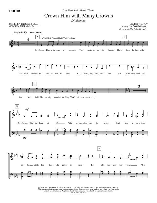 Crown Him With Many Crowns Choir Sheet (Todd Billingsley)