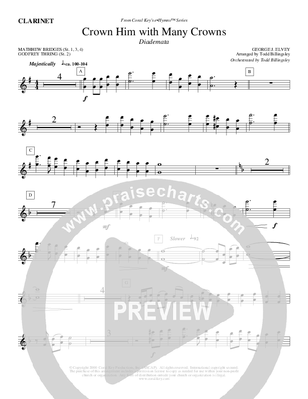 Crown Him With Many Crowns Clarinet (Todd Billingsley)