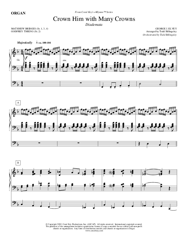 Crown Him With Many Crowns Organ (Todd Billingsley)