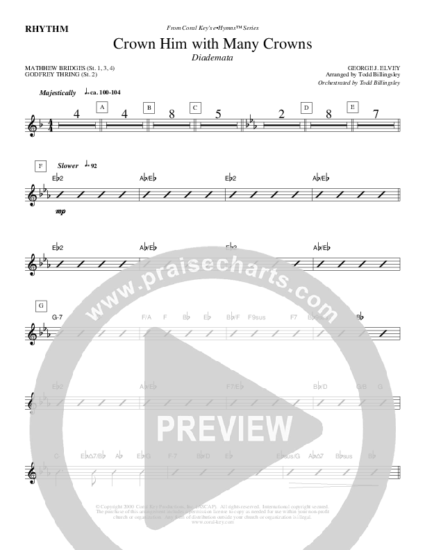 Crown Him With Many Crowns Rhythm Chart (Todd Billingsley)
