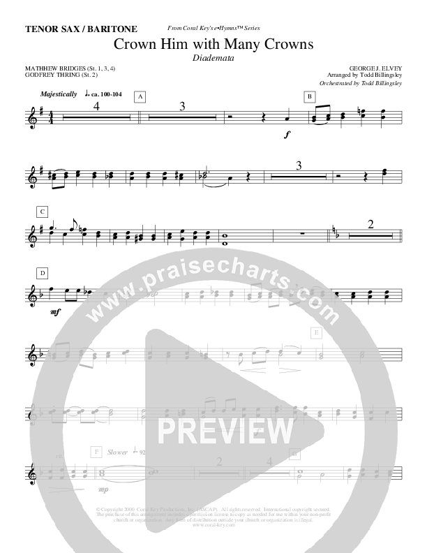 Crown Him With Many Crowns Tenor Sax/Baritone T.C. (Todd Billingsley)