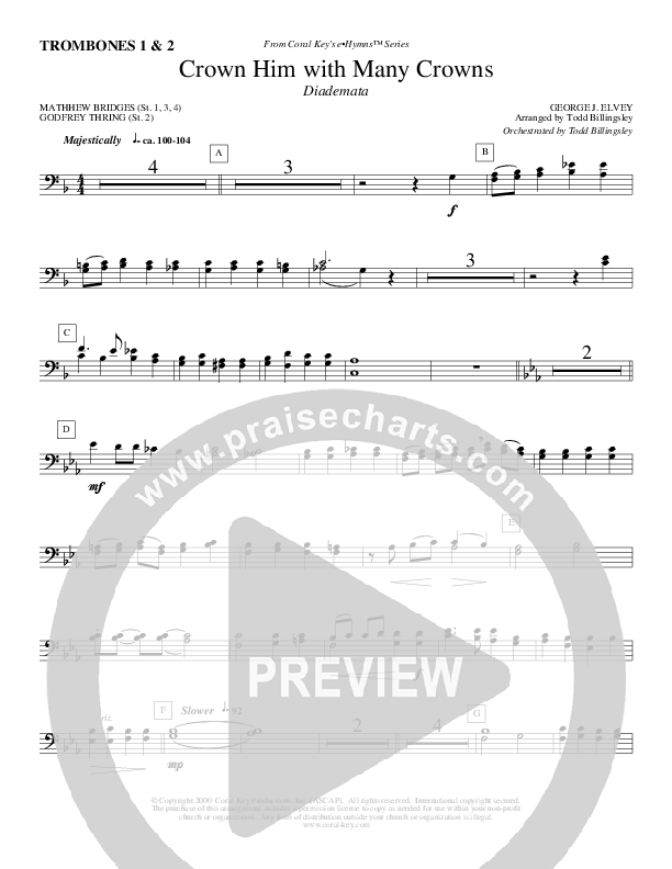 Crown Him With Many Crowns Trombone 1/2 (Todd Billingsley)