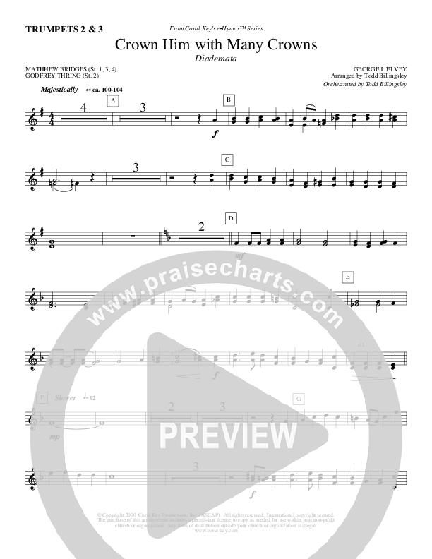 Crown Him With Many Crowns Trumpet 2/3 (Todd Billingsley)