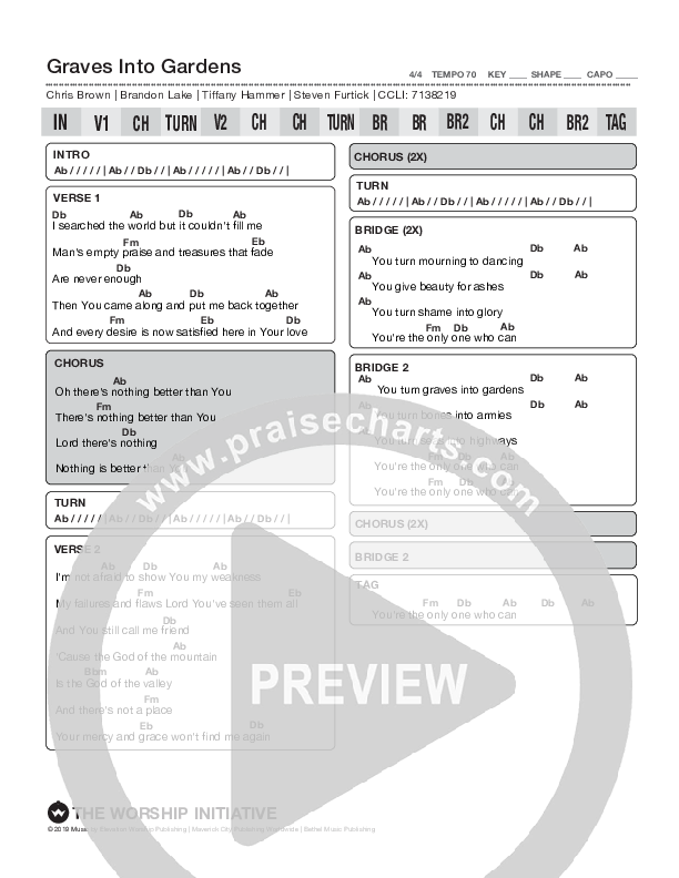 Graves Into Gardens Chord Chart (Shane & Shane/The Worship Initiative)