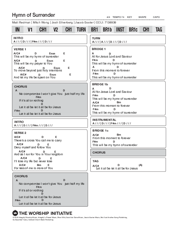 Hymn Of Surrender Chord Chart (Shane & Shane/The Worship Initiative)