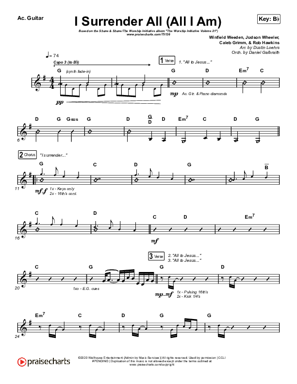 I Surrender All (All I Am) Acoustic Guitar (Shane & Shane/The Worship Initiative)