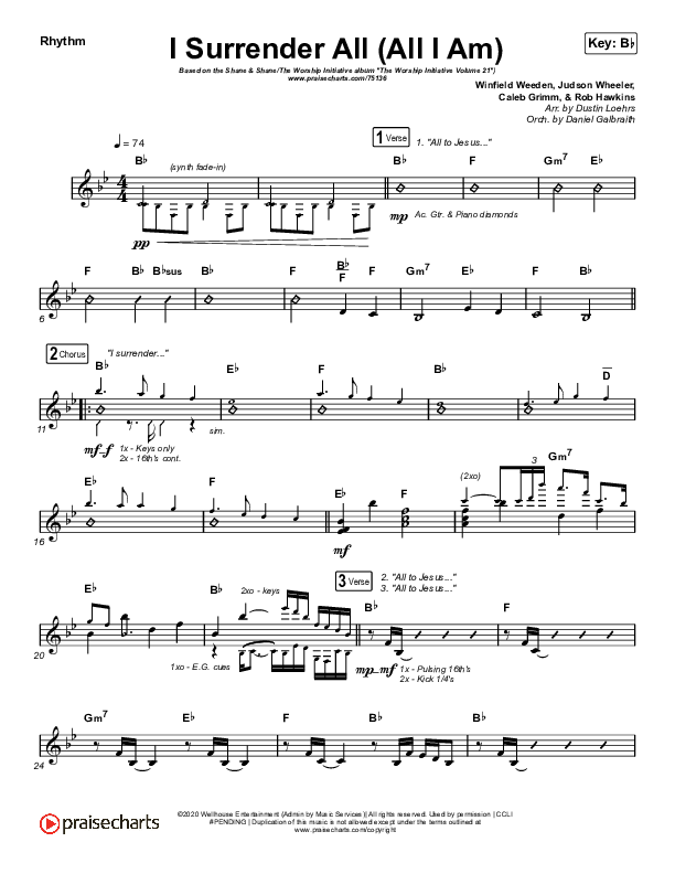 I Surrender All (All I Am) Rhythm Chart (Shane & Shane/The Worship Initiative)