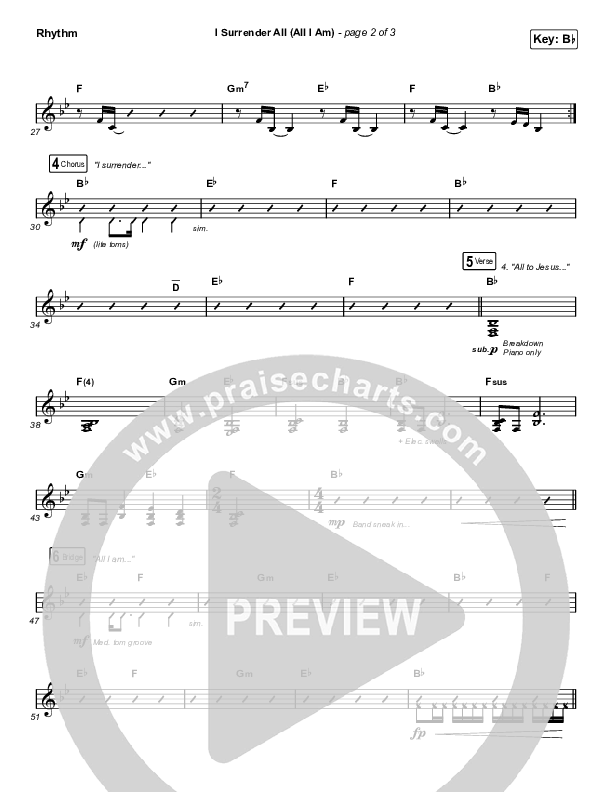 I Surrender All (All I Am) Rhythm Chart (Shane & Shane/The Worship Initiative)