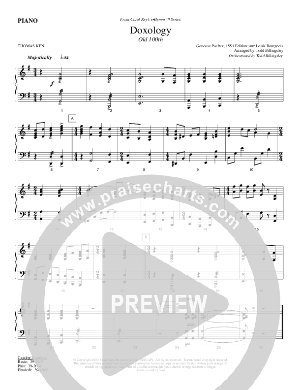 Doxology Piano Sheet (Todd Billingsley)