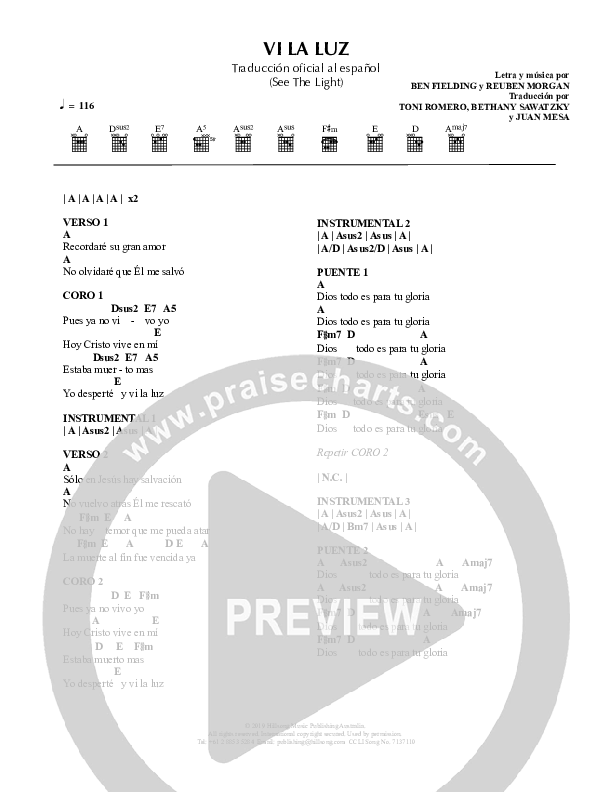 Vi La Luz (See The Light) Chord Chart (Hillsong en Espanol / Hillsong Worship)