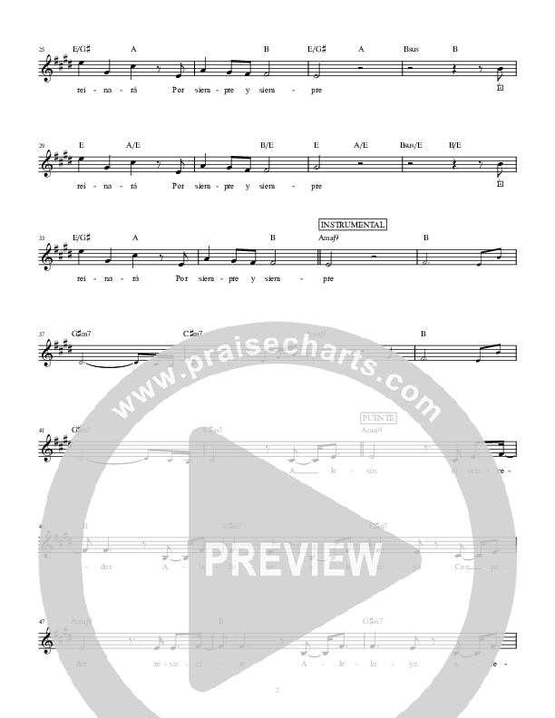 El Reinara (He Shall Reign) Lead Sheet (SAT) (Hillsong en Espanol / Hillsong Worship)
