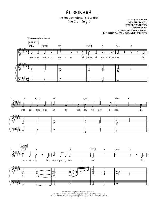 El Reinara (He Shall Reign) Piano/Vocal (Hillsong en Espanol / Hillsong Worship)