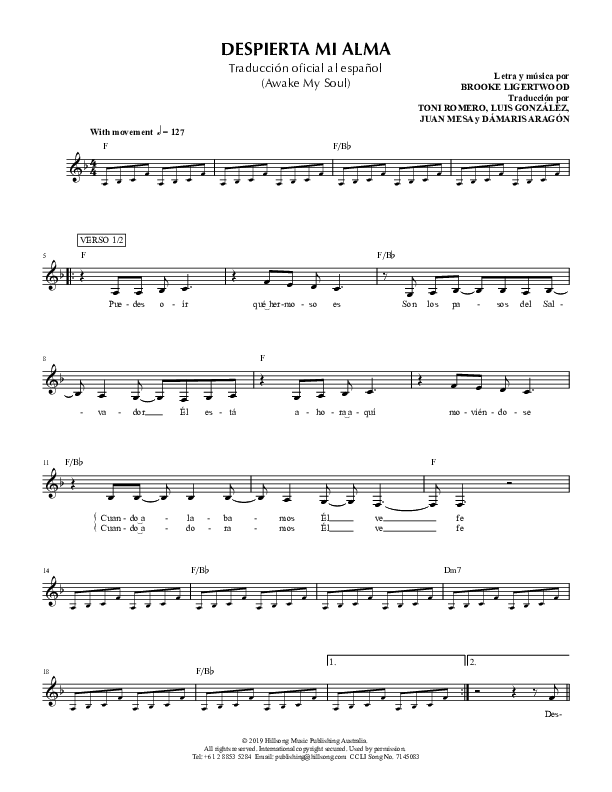 Despierta Mi Alma (Awake My Soul) Lead Sheet (SAT) (Hillsong en Espanol / Hillsong Worship)