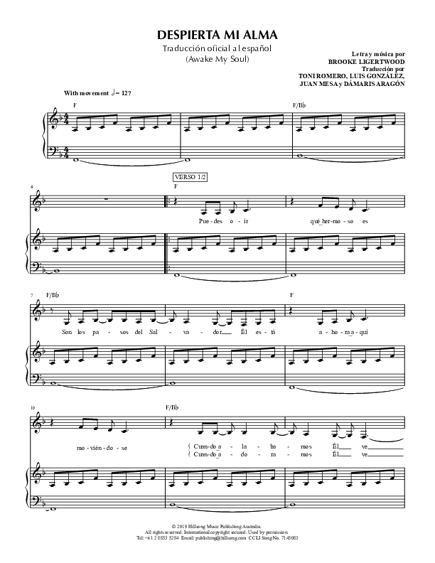 Despierta Mi Alma (Awake My Soul) Piano/Vocal (Hillsong en Espanol / Hillsong Worship)