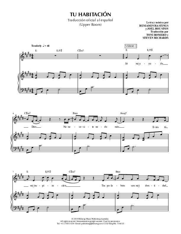 Tu Habitacion (Upper Room) Piano/Vocal (Hillsong en Espanol / Hillsong Worship)